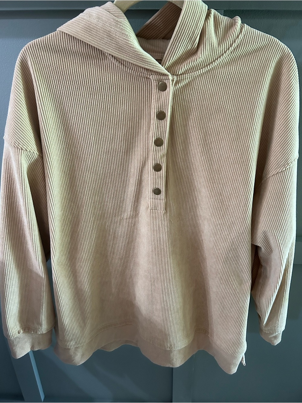 Women's Ribbed oversized Hooded Pullover , 1/4 snap